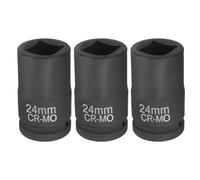 sourcing map 3pcs 4 Point Square Socket 3/4" Drive 24mm Metric Square Impact Socket CR-MO Blackening Standard Wheel Sleeve Pneumatic Sleeve Tool for Auto Repair Mechanical Maintenance Home Use