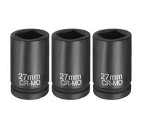 sourcing map 3pcs 4 Point Square Socket 3/4" Drive 27mm Metric Square Impact Socket CR-MO Blackening Standard Wheel Sleeve Pneumatic Sleeve Tool for Auto Repair Mechanical Maintenance Home Use