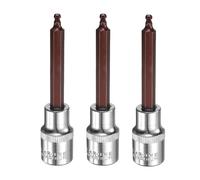 sourcing map 3pcs 4mm Ball End Hex Bit Socket 1/2" Square Drive Metric Extension Impact Bit Power Nut Driver Set S2 & CR-V Steel Socket Ratchet Wrench Bits