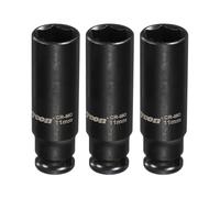 sourcing map 3Pcs 6 Point Deep Impact Socket 1/4 Inch Drive 11mm Metric Standard Socket Cr-Mo Steel Spindle Axle Hex Nut Bolt Sockets for Auto Machine Repair