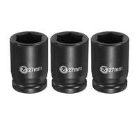 sourcing map 3pcs 6 Point Deep Impact Socket 3/4" Drive 27mm Metric CR-V Steel Hex Nut Bolt Sockets 2.4" Long for Auto Machine Repair