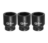 sourcing map 3pcs 6 Point Deep Impact Socket 3/4" Drive 34mm Metric CR-V Steel Hex Nut Bolt Sockets 2.4" Long for Auto Machine Repair