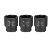 sourcing map 3pcs 6 Point Shallow Impact Socket 1-1/4" Socket 1/2" Square Drive 46mm (1.8") Long 40cr Alloy Steel for Home Auto Axle Hex Nuts Bolts Repair, Black