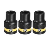 sourcing map 3Pcs 6 Point Shallow Impact Socket 1/2" Drive 11mm Metric CR-V Steel Spindle Axle Hex Nut Bolt Sockets 1.5" Long for Auto Machine Repair, Yellow Black