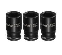 sourcing map 3Pcs 6 Point Shallow Impact Socket 1/4 Inch Drive 10mm Metric Standard Socket Cr-Mo Steel Spindle Axle Hex Nut Bolt Sockets for Auto Machine Repair
