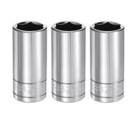 sourcing map 3pcs 6-Point Socket 1/2" Drive 27mm Metric 3.1" Length 45# Steel Deep Sockets Mirror Polishing Chrome Sockets for Car Repair Mechanical Maintenance Home Use