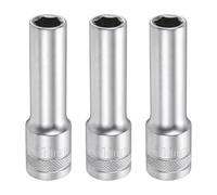 sourcing map 3pcs 6 Points Deep Socket 1/2" Drive 11mm Deep Metric CR-V Steel Polished Nickel Plating 78mm / 3.1" Long Hex Socket Tool for Home Auto Nuts Bolts Repair