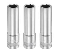 sourcing map 3pcs 6 Points Deep Socket 1/2" Drive 14mm Deep Metric CR-V Steel Polished Nickel Plating 78mm / 3.1" Long Hex Socket Tool for Home Auto Nuts Bolts Repair