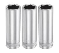 sourcing map 3pcs 6 Points Deep Socket 1/2" Drive 18mm Deep Metric CR-V Steel Polished Nickel Plating 78mm / 3.1" Long Hex Socket Tool for Home Auto Nuts Bolts Repair