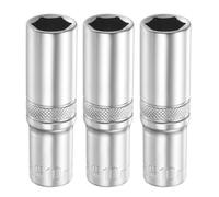 sourcing map 3pcs 6 Points Deep Socket 1/4" Drive 10mm Deep Metric CR-V Steel Polished Nickel Plating Flip Sleeve 50mm / 2" Extra Long Socket Tool for Home Auto Nuts Bolts Repair