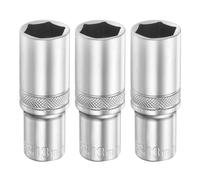sourcing map 3pcs 6 Points Deep Socket 1/4" Drive 13mm Deep Metric CR-V Steel Polished Nickel Plating Flip Sleeve 50mm / 2" Extra Long Socket Tool for Home Auto Nuts Bolts Repair