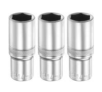 sourcing map 3pcs 6 Points Deep Socket 1/4" Drive 14mm Deep Metric CR-V Steel Polished Nickel Plating Flip Sleeve 50mm / 2" Extra Long Socket Tool for Home Auto Nuts Bolts Repair