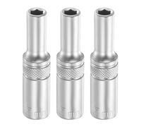 sourcing map 3pcs 6 Points Deep Socket 1/4" Drive 5mm Deep Metric CR-V Steel Polished Nickel Plating Flip Sleeve 50mm / 2" Extra Long Socket Tool for Home Auto Nuts Bolts Repair