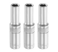 sourcing map 3pcs 6 Points Deep Socket 1/4" Drive 6mm Deep Metric CR-V Steel Polished Nickel Plating Flip Sleeve 50mm / 2" Extra Long Socket Tool for Home Auto Nuts Bolts Repair