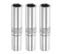 sourcing map 3pcs 6 Points Deep Socket 1/4" Drive 8mm Deep Metric CR-V Steel Polished Nickel Plating Flip Sleeve 50mm / 2" Extra Long Socket Tool for Home Auto Nuts Bolts Repair
