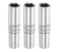 sourcing map 3pcs 6 Points Deep Socket 1/4" Drive 9mm Deep Metric CR-V Steel Polished Nickel Plating Flip Sleeve 50mm / 2" Extra Long Socket Tool for Home Auto Nuts Bolts Repair