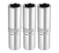 sourcing map 3pcs 6 Points Deep Socket 3/8" Drive 12mm Deep Metric CR-V Steel Polished Nickel Plating Impact Sockets 64mm / 2.5" Long Flip Sleeve Tool for Home Auto Nuts Bolts Repair