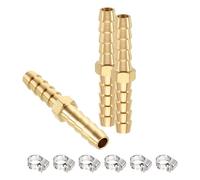 sourcing map 3pcs 7mm to 7mm Brass Hose Barb Fitting Metal Splicer | with 6pcs Stainless Steel Hose Clamps Mender for 3D Printing, Air Compressor, CNC Machine, Dies