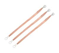 sourcing map 3Pcs Braided Ground Strap 12" x 0.4" Copper Universal Automotive Flexible Bare Flat Ground Strap Connectors with Terminal Plugs for Most Car Vehicle