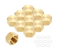sourcing map 3Pcs Brass Hex Head Plug Compression Cap Fitting Stop Valve Cap,1/2" Hex Thread Pipe Fitting Flare Tubing Ends Sealing with Gasket for Air Conditioner, Water, Gold