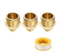sourcing map 3pcs Brass Reducing Hex Nipple g 1/2 Male x g 1/8 NPT Male Nipple Pipe Straight Thread Brass Extension Pipe Fittings Connector Adapter for Water Oil Gas Tub