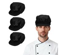 sourcing map 3Pcs Chef Hat, Adjustable Elastic Band Cotton Baker Hat for Women and Men, Full Cloth Baker Hat Food Service Hair Nets for Home Restaurant Kitchen Cooking, Black