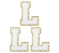 sourcing map 3Pcs Chenille Letter Patches, 5.5cm/2.17" Alphabet L Iron on Embroidered Letter Applique, Small A-Z Alphabet Applique for DIY Fabric Clothing Shoes Bags Hats, White