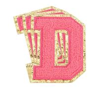 sourcing map 3Pcs Chenille Letters Patches Large Size 2.48"x3.15" Iron-on Letters D Golden Glitter Embroidered Patches for Clothing, Shoes, Hats, Backpacks Pack (Hot Pink)