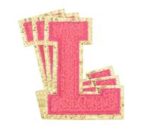 sourcing map 3Pcs Chenille Letters Patches Large Size 3.15"x2.36" Iron-on Letters L Golden Glitter Embroidered Patches for Clothing, Shoes, Hats, Backpacks Pack (Hot Pink)