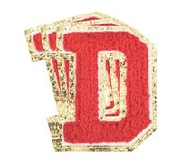 sourcing map 3Pcs Chenille Letters Patches Large Size 3.15"x2.48" Iron-on Letters D Golden Glitter Embroidered Patches for Clothing, Shoes, Hats, Backpacks (Red)