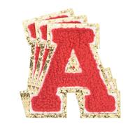 sourcing map 3Pcs Chenille Letters Patches Large Size 3.15"x3.15" Iron-on Letters A Golden Glitter Embroidered Patches for Clothing, Shoes, Hats, Backpacks (Red)