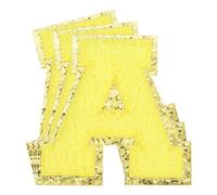 sourcing map 3Pcs Chenille Letters Patches Large Size 3.15"x3.15" Iron-on Letters A Golden Glitter Embroidered Patches for Clothing, Shoes, Hats, Backpacks (Yellow)