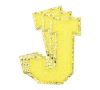 sourcing map 3Pcs Chenille Letters Patches Large Size 3.23"x2.09" Iron-on Letters J Golden Glitter Embroidered Patches for Clothing, Shoes, Hats, Backpacks (Yellow)