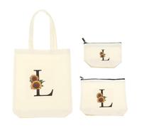 sourcing map 3Pcs Cute Sunflower Initial Canvas Tote Bag for Women, 3 Size Reusable Tote Bags with Letter L Personalized for Wedding Sister Bridesmaid Gifts Beach Teacher Shopping