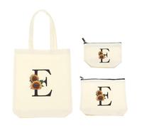 sourcing map 3Pcs Cute Sunflower Initial Canvas Tote Bag for Women, 3 Size Reusable Tote Bags with Letter E Personalized for Wedding Sister Bridesmaid Gifts Beach Teacher Shopping