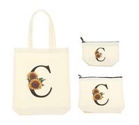 sourcing map 3Pcs Cute Sunflower Initial Canvas Tote Bag for Women, 3 Size Reusable Tote Bags with Letter C Personalized for Wedding Sister Bridesmaid Gifts Beach Teacher Shopping