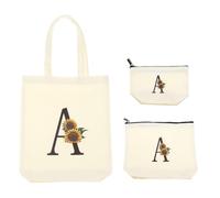 sourcing map 3Pcs Cute Sunflower Initial Canvas Tote Bag for Women, 3 Size Reusable Tote Bags with Letter A Personalized for Wedding Sister Bridesmaid Gifts Beach Teacher Shopping
