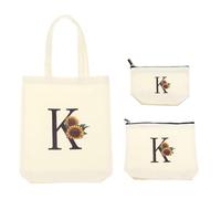 sourcing map 3Pcs Cute Sunflower Initial Canvas Tote Bag for Women, 3 Size Reusable Tote Bags with Letter K Personalized for Wedding Sister Bridesmaid Gifts Beach Teacher Shopping