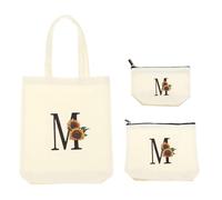 sourcing map 3Pcs Cute Sunflower Initial Canvas Tote Bag for Women, 3 Size Reusable Tote Bags with Letter M Personalized for Wedding Sister Bridesmaid Gifts Beach Teacher Shopping