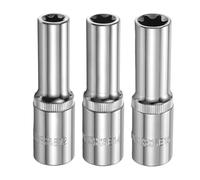 sourcing map 3pcs E-Torx Socket 1/2" Drive E12-E16 Star Female Socket 3.1" Length External Torx Deep Sleeve Chrome Plating 6 Point Spline Sleeve for Auto Repairs Home Maintenance