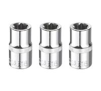 sourcing map 3pcs E-Torx Socket 1/2" Drive E16 Star Female Socket 1.5" Length External Torx Deep Sleeve CR-V Chrome Plating 6 Point Spline Sleeve for Auto Repairs Home Maintenance