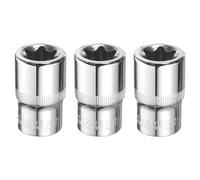 sourcing map 3pcs E-Torx Socket 1/2" Drive E18 Star Female Socket 1.5" Length External Torx Deep Sleeve CR-V Chrome Plating 6 Point Spline Sleeve for Auto Repairs Home Maintenance