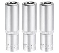 sourcing map 3pcs E-Torx Socket 1/2" Drive E20 External Torx Deep Socket CR-V 6 Point Spline Socket External Torque Star Female Bit Socket for Auto Repairs Home Maintenance DIY Hand-Making