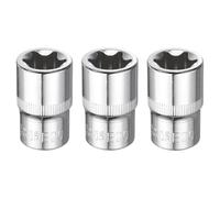 sourcing map 3pcs E-Torx Socket 1/2" Drive E20 Star Female Socket 1.5" Length External Torx Deep Sleeve CR-V Chrome Plating 6 Point Spline Sleeve for Auto Repairs Home Maintenance