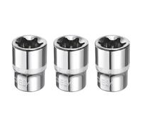 sourcing map 3pcs E-Torx Socket 1/2" Drive E24 Star Female Socket 1.5" Length External Torx Deep Sleeve CR-V Chrome Plating 6 Point Spline Sleeve for Auto Repairs Home Maintenance