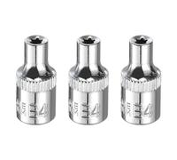 sourcing map 3pcs E-Torx Socket 1/4" Drive E4 Star Female Socket 1" Length External Torx Deep Sleeve CR-V Chrome Plating 6 Point Spline Sleeve for Auto Repairs Home Maintenance