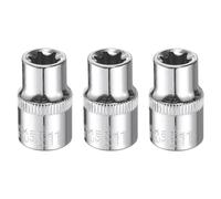 sourcing map 3pcs E-Torx Socket 3/8" Drive E11 Star Female Socket 1.1" Length External Torx Deep Sleeve CR-V Chrome Plating 6 Point Spline Sleeve for Auto Repairs Home Maintenance