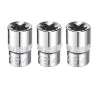 sourcing map 3pcs E-Torx Socket 3/8" Drive E14 Star Female Socket 1.1" Length External Torx Deep Sleeve CR-V Chrome Plating 6 Point Spline Sleeve for Auto Repairs Home Maintenance