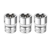 sourcing map 3pcs E-Torx Socket 3/8" Drive E20 Star Female Socket 1.1" Length External Torx Deep Sleeve CR-V Chrome Plating 6 Point Spline Sleeve for Auto Repairs Home Maintenance