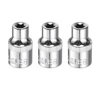 sourcing map 3pcs E-Torx Socket 3/8" Drive E8 Star Female Socket 1.1" Length External Torx Deep Sleeve CR-V Chrome Plating 6 Point Spline Sleeve for Auto Repairs Home Maintenance